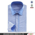 100% cotton yarn dye new trendy classic design men's blue checked contrast collar with piping long sleeve dress shirt